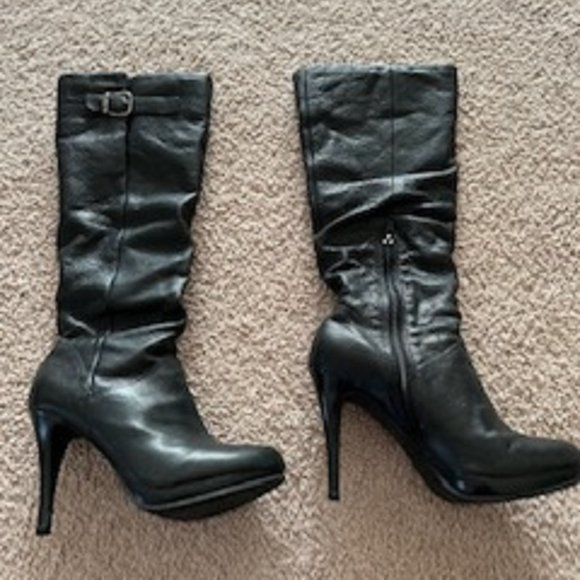 Women's Boots Cathy Jean Size 7 1/2 M Knee Boots Zip Enclosure Black 4" Heel - Picture 1 of 5